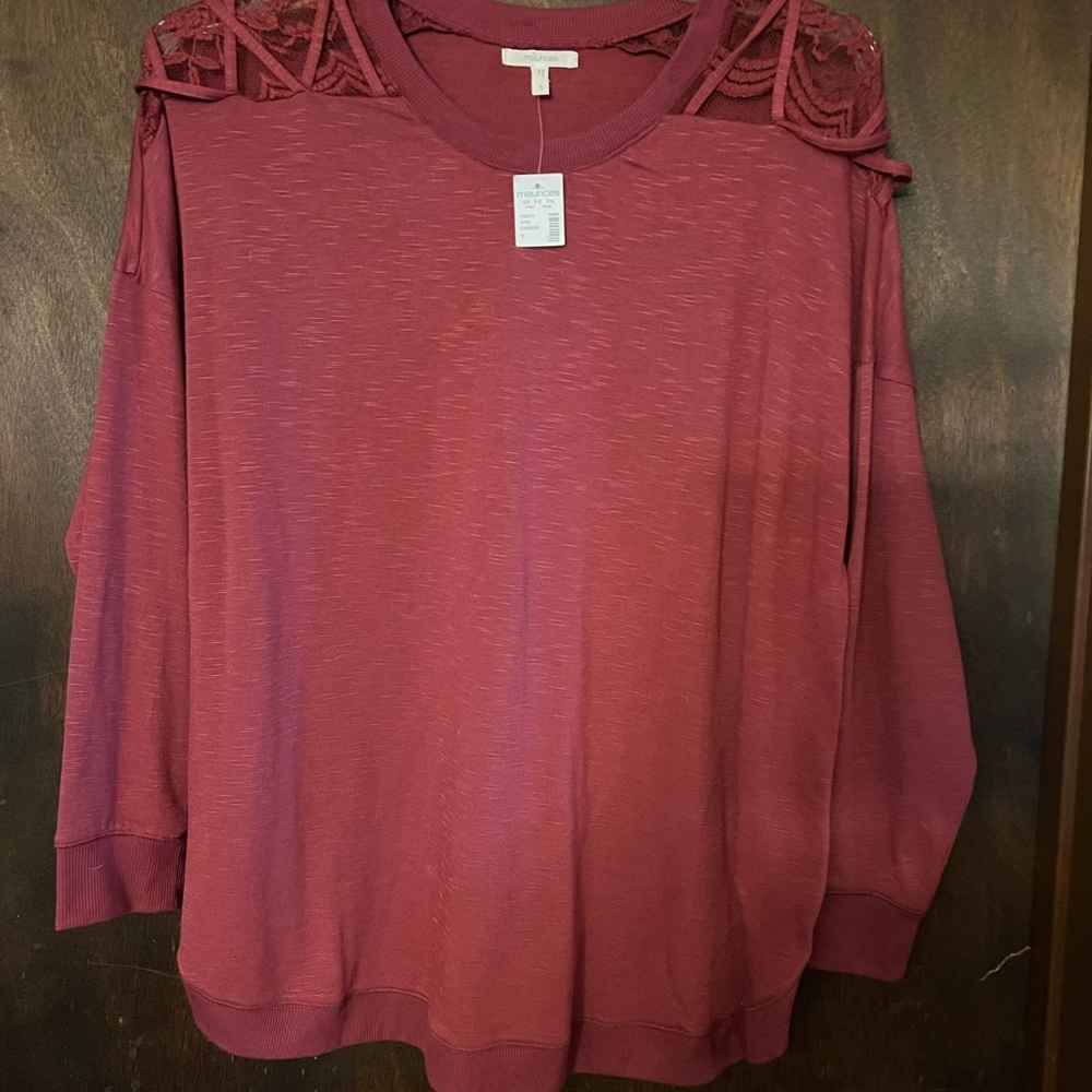 Maurices Long Sleeve Lace Shoulder Blouse